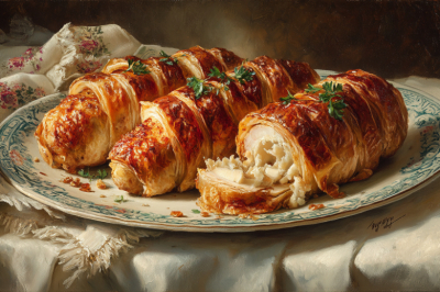 Когда надоедает курица, готовлю из нее рулетики в шубе: одна пачка слоеного теста творит чудеса